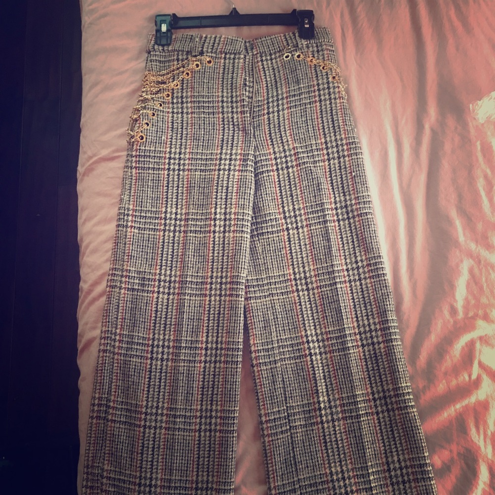 Y Project, gold Chain embellished plaid pants
